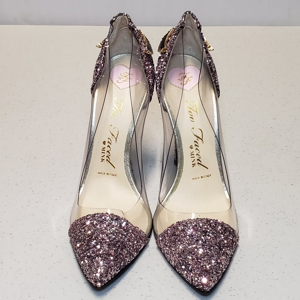 TOO FACED Better Than Sex Pink Glitter Heels Made in Italy Size 36 - Picture 2 of 16